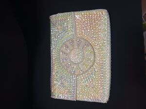 Vintage clutch/envelope evening bag pearly white iridescent sequins, snap close